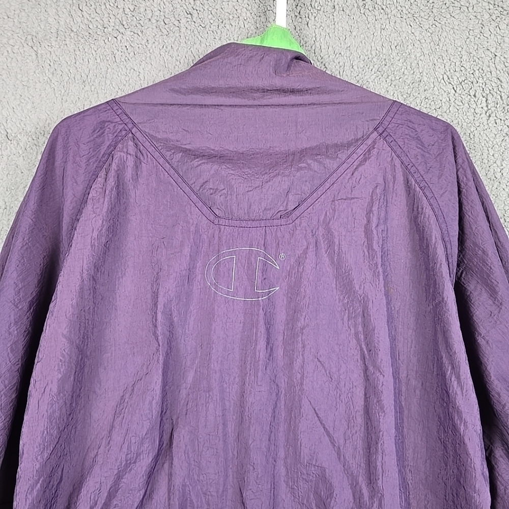 Vintage 90’s Men Y2K Champion Windbreaker Lace Up Nylon Jacket Size S Purple/Gre - Picture 12 of 16